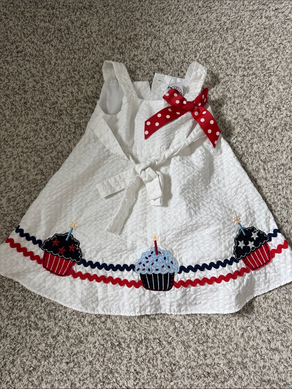 Good Lad White Sleeveless Cupcake Dress with Red Polka Dot Bow